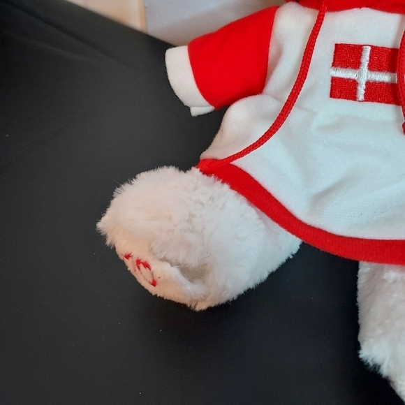 Denmark White/Red Stuffed Animal Bear 9in - Picture 3 of 6